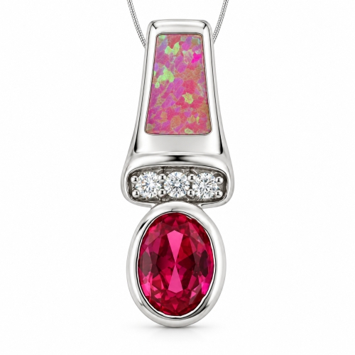 Ruby and Opal Silver Pendant