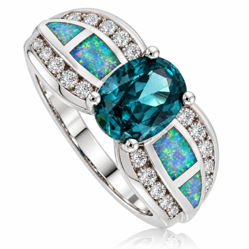 Oval-Cut Alexandrite Sterling Silver Ring With White Opal