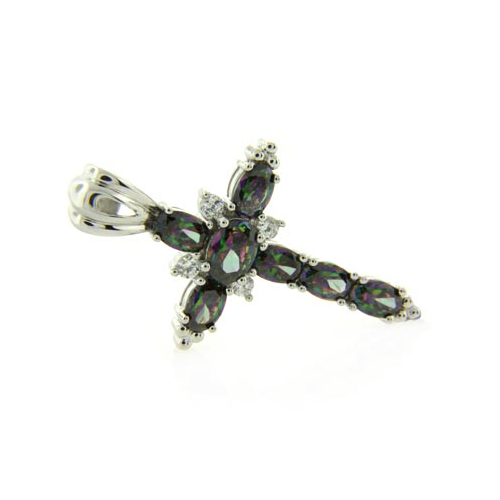 Sterling Silver Rainbow Mystic Topaz Cross Pendant