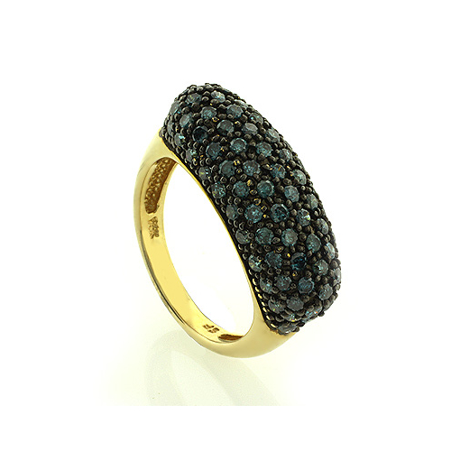 14K Yellow Gold Blue Diamonds Ring
