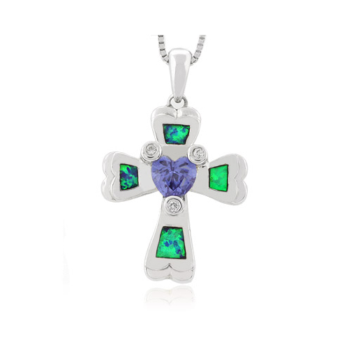 Australian Opal Cross Pendant In Sterling Silver