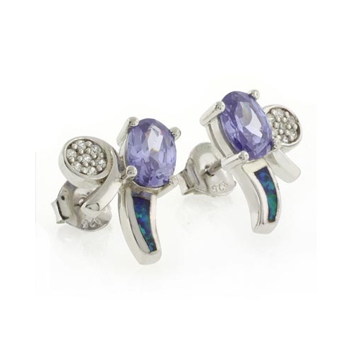 Australian Opal with Tanzanite Earrings