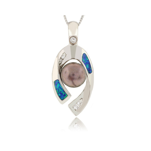 Australian Opal Pendant with Black Pearl
