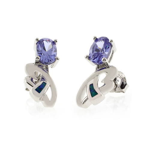 Australian Opal with Tanzanite Earrings