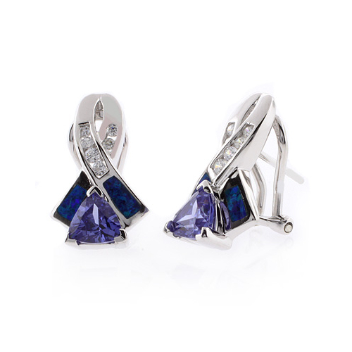 Australian Opal with Tanzanite Earrings