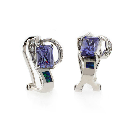 Opal Earrings with Emerald Cut Tanzanite