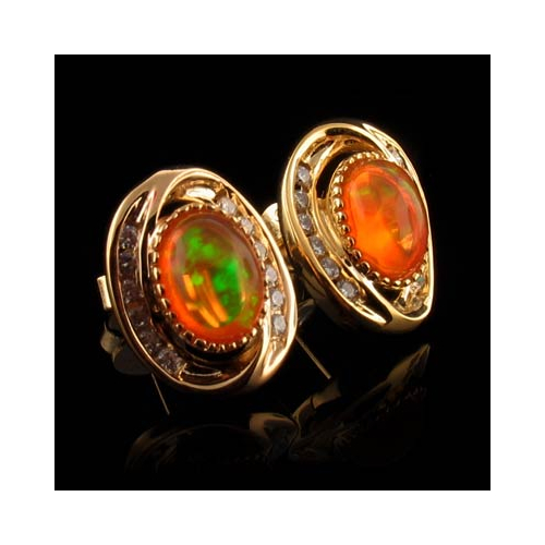 14K Gold Plated Quality Fire Opal Silver Earrings