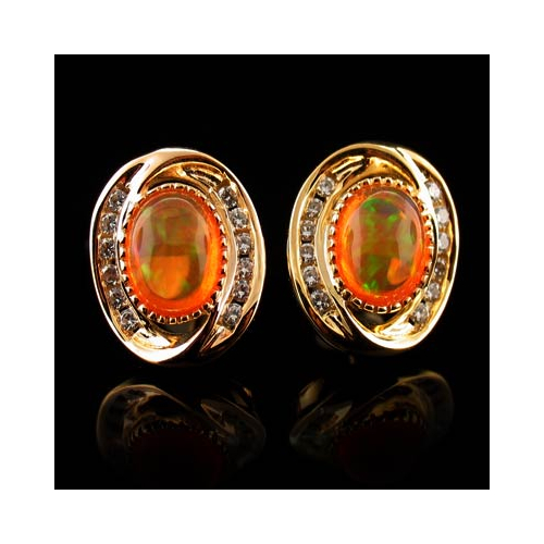14K Gold Plated Quality Fire Opal Silver Earrings