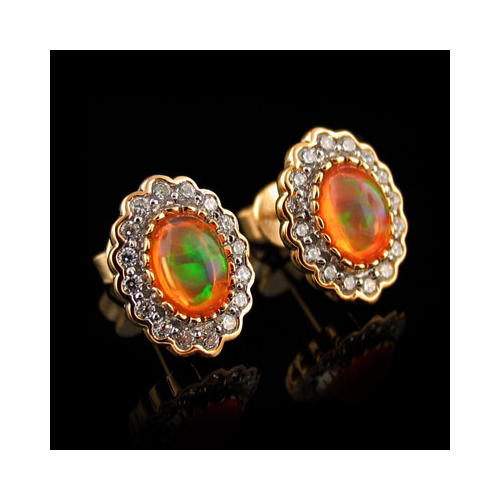 14K Gold Plated Quality Fire Opal Silver Earrings