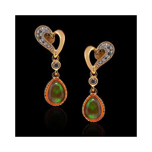 14K Gold Plated Quality Fire Opal Silver Earrings