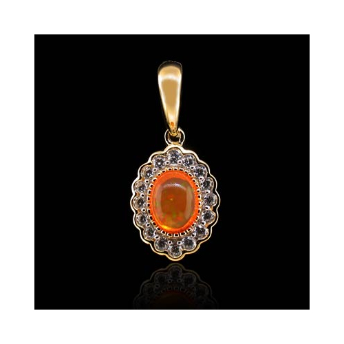 14K Gold Plated Quality Fire Opal Silver Pendant
