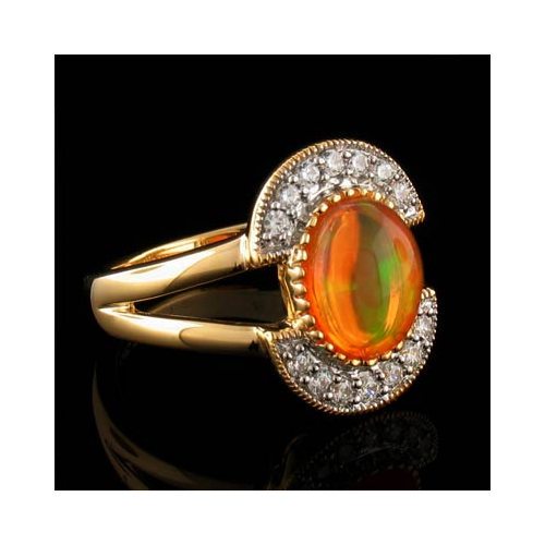 14K Gold Plated Quality Fire Opal Silver Ring