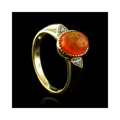 14K Gold Plated Quality Fire Opal Silver Ring
