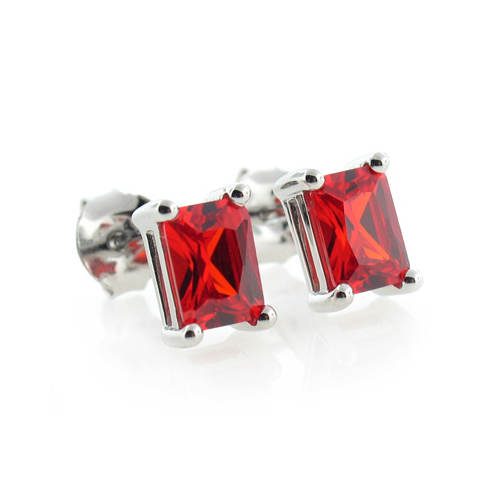 Silver Fire Cherry Opal Earrings Square For Pierced Ears