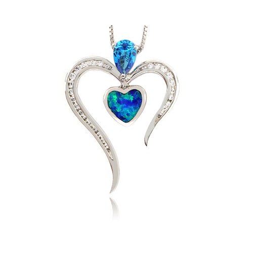 Australian Opal with Blue Topaz Heart Pendant