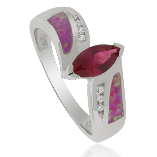 Australian Opal Ring with Marquise Cut Ruby