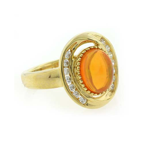14K Gold Plated Quality Fire Opal Silver Ring