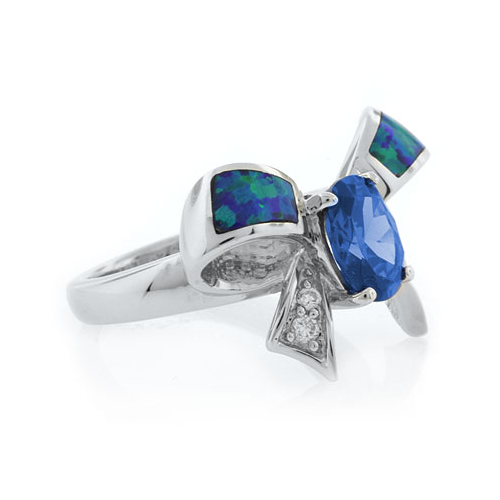 Australian Opal with Blue Topaz Bow Ring