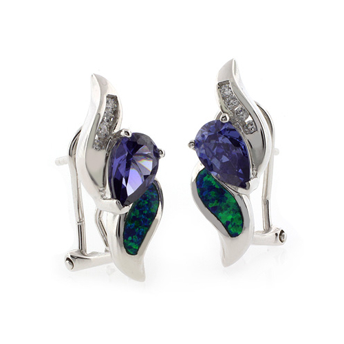 Australian Opal with Tanzanite Earrings