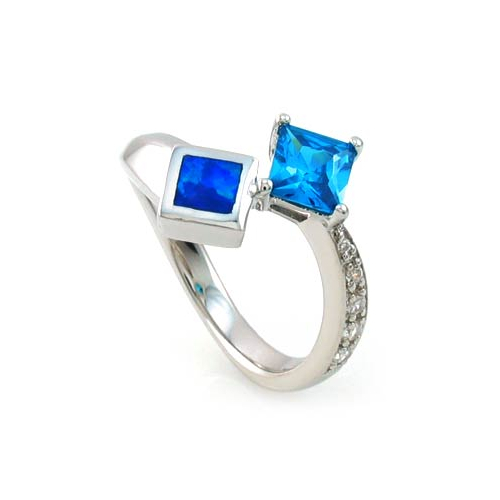 Australian Opal Ring with Princess Cut Blue Topaz