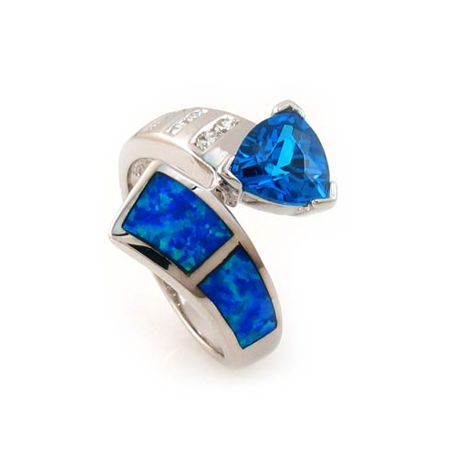Australian Opal Ring and Trillion Cut Blue Topaz