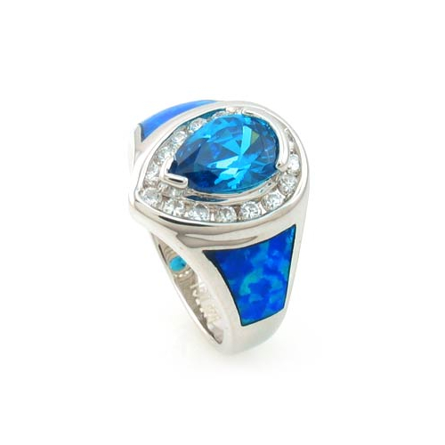 Australian Opal Ring with Pear Cut Blue Topaz