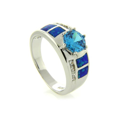 Australian Opal Ring with Blue Topaz