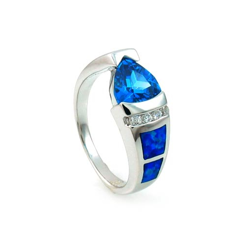 Elegant Australian Opal Ring with Blue Topaz