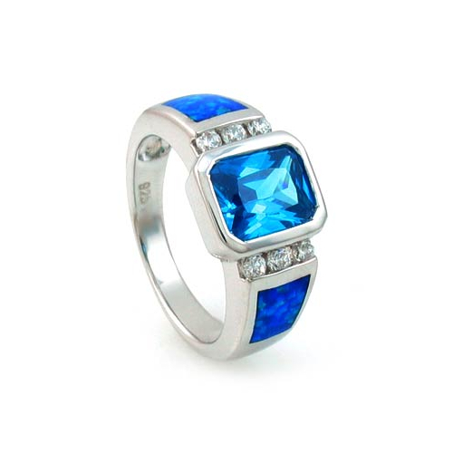 Big Australian Opal Ring with Blue Topaz