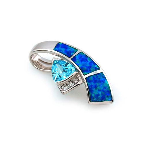 Glamorous Australian Opal Pendant with Blue Topaz