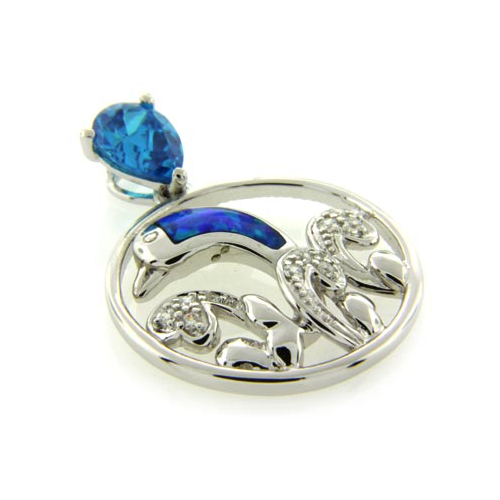 Australian Opal with Blue Topaz Dolphins Pendant