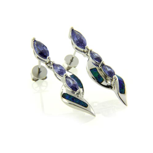 Australian Opal with Tanzanite Earrings