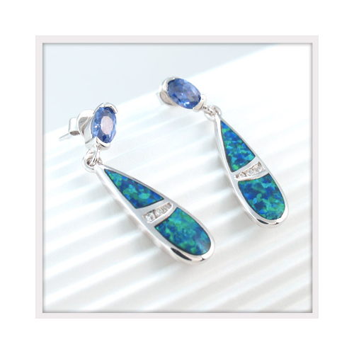 Australian Opal with Tanzanite Earrings