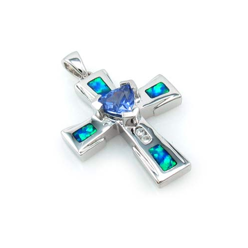 Australian Opal Cross Pendant with Tanzanite
