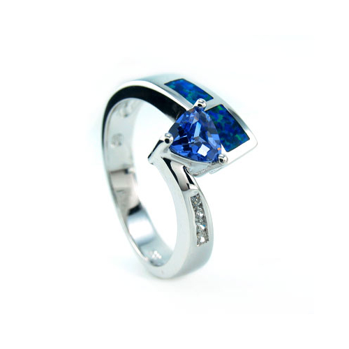 Elegant Australian Opal Ring with Tanzanite