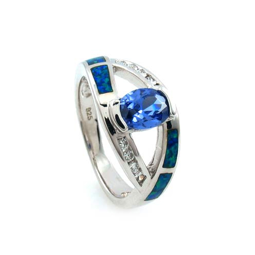 Double Band Australian Opal Ring with Tanzanite