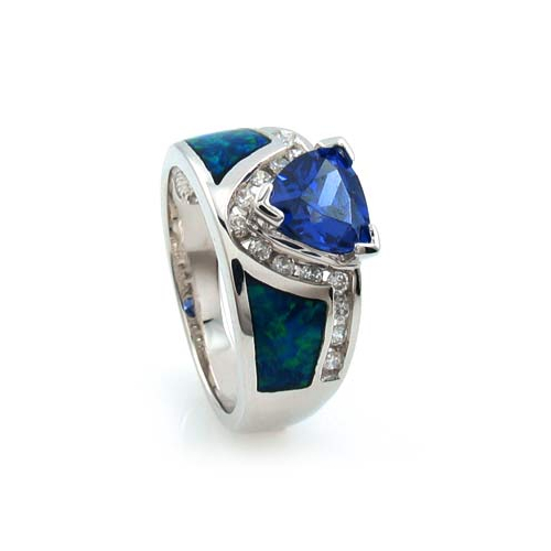 Australian Blue Opal Ring with Tanzanite