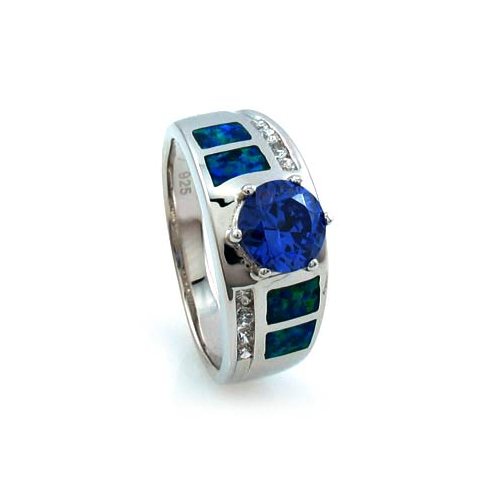Australian Opal Ring with Round Cut Tanzanite