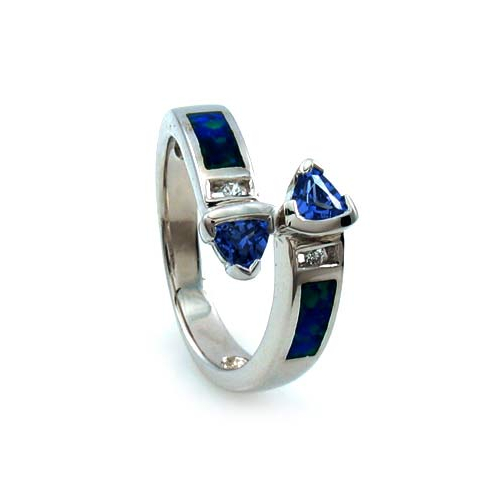 Australian Opal Ring with Two Tanzanites