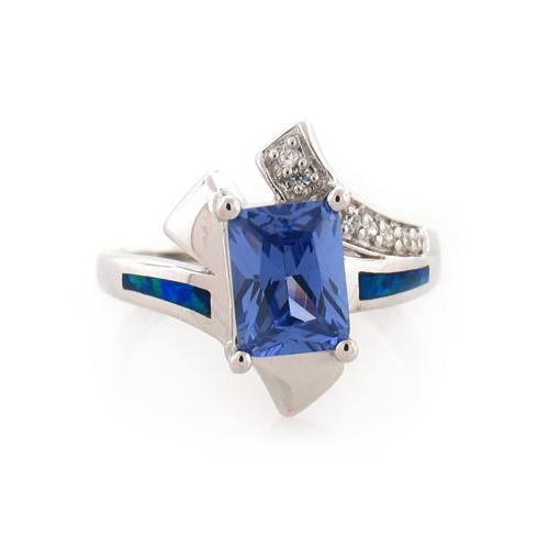 Australian Opal Elegant Ring with Big Tanzanite