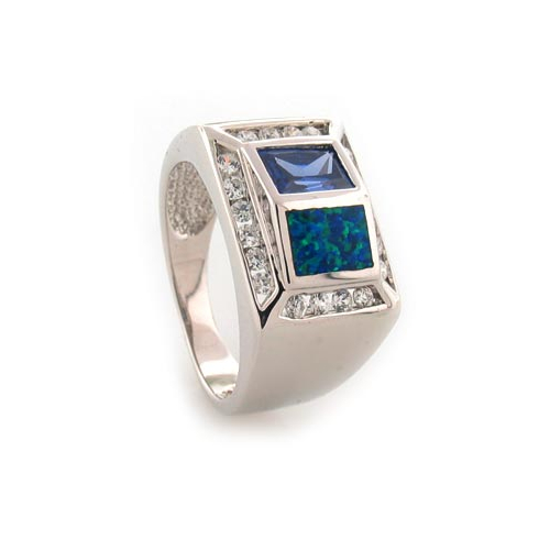 Australian Opal Men Ring with Tanzanite