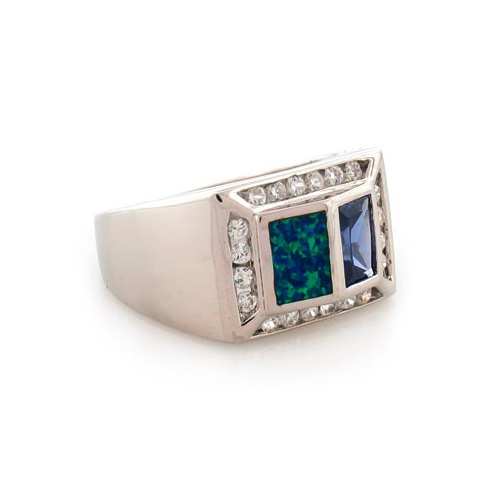 Australian Opal Men Ring with Tanzanite