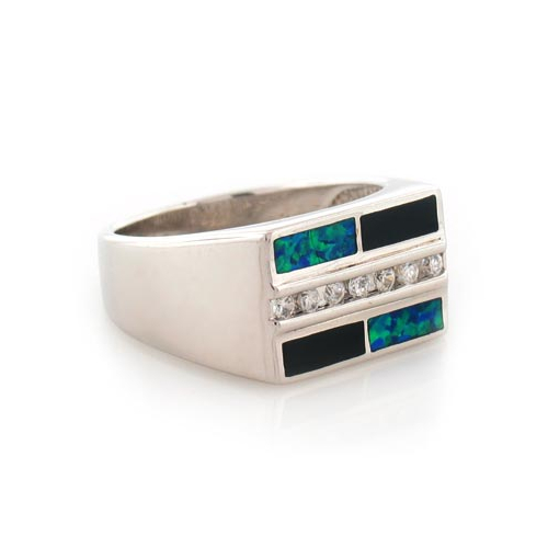 Onyx and Australian Opal Unisex Ring