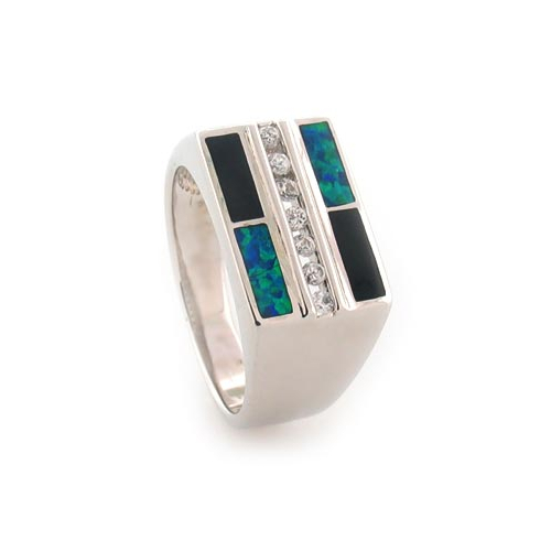 Onyx and Australian Opal Unisex Ring