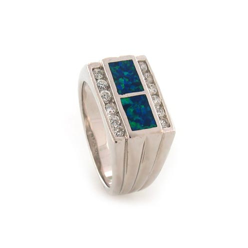 Australian Opal with CZ Unisex Ring