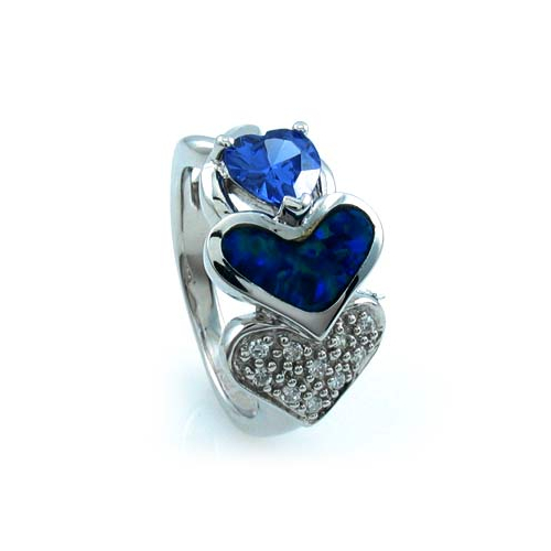 Australian Opal Heart Ring with Tanzanite