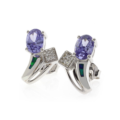 Oval Cut Tanzanite Opal Post Back Earrings