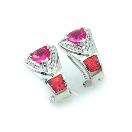 Pink Australian Opal with Pink Sapphire Earrings