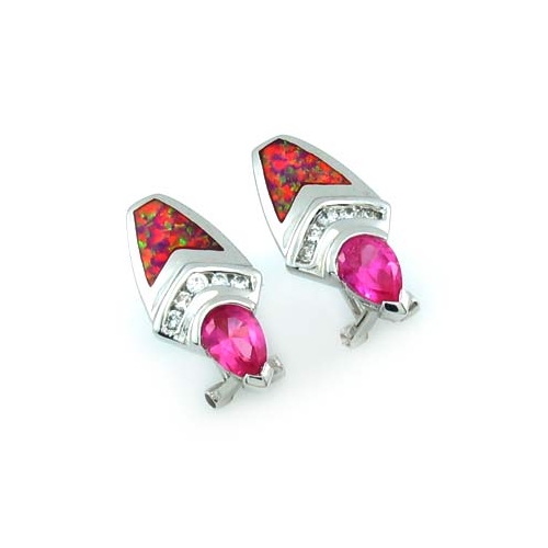 Pink Australian Opal with Pink Sapphire Earrings