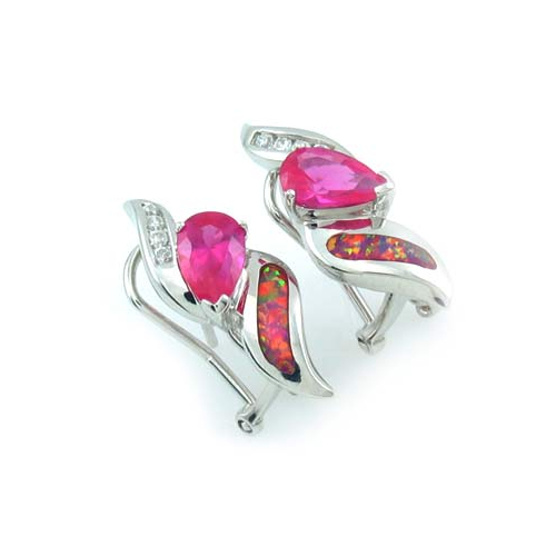 Pink Australian Opal with Pink Sapphire Earrings
